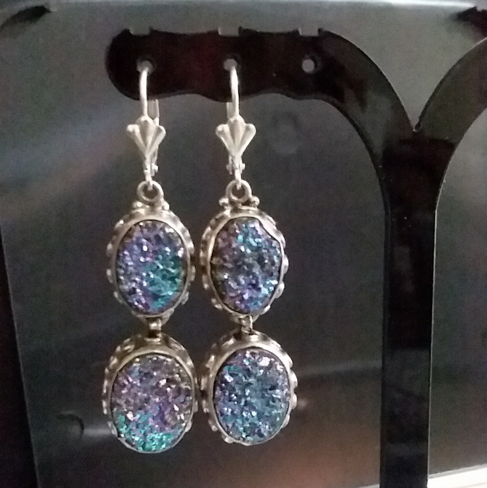 Rainbow Druzy Solid Sterling Silver Dangle Earring - image 7